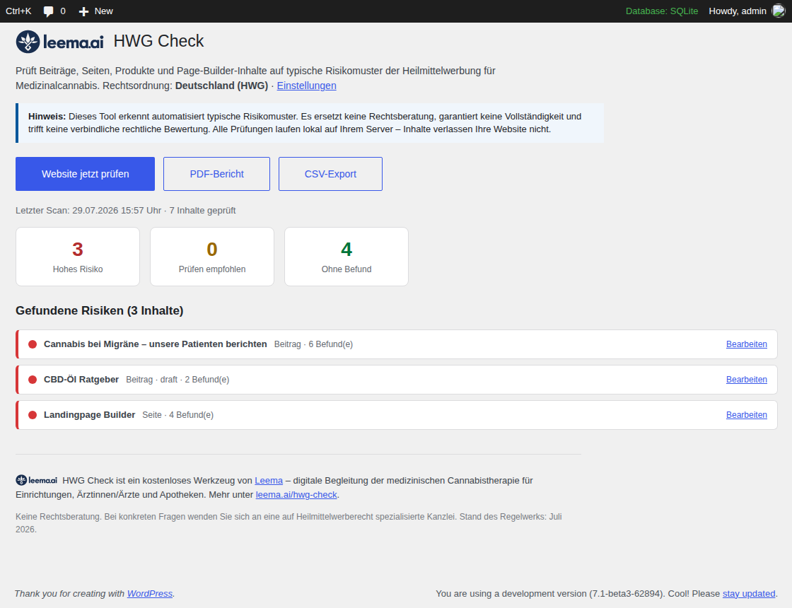 HWG Check Dashboard